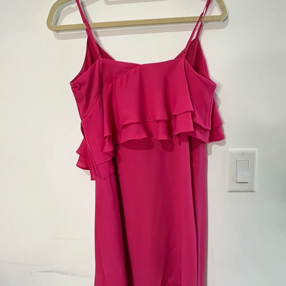 J.Crew Mini Dress Hot Pink Spaghetti Strap Flounce Ruffle Style J0967 Size 4